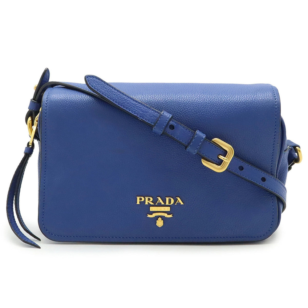 Prada Pochette Shoulder Bag Flap Crossbody Leather Blue
